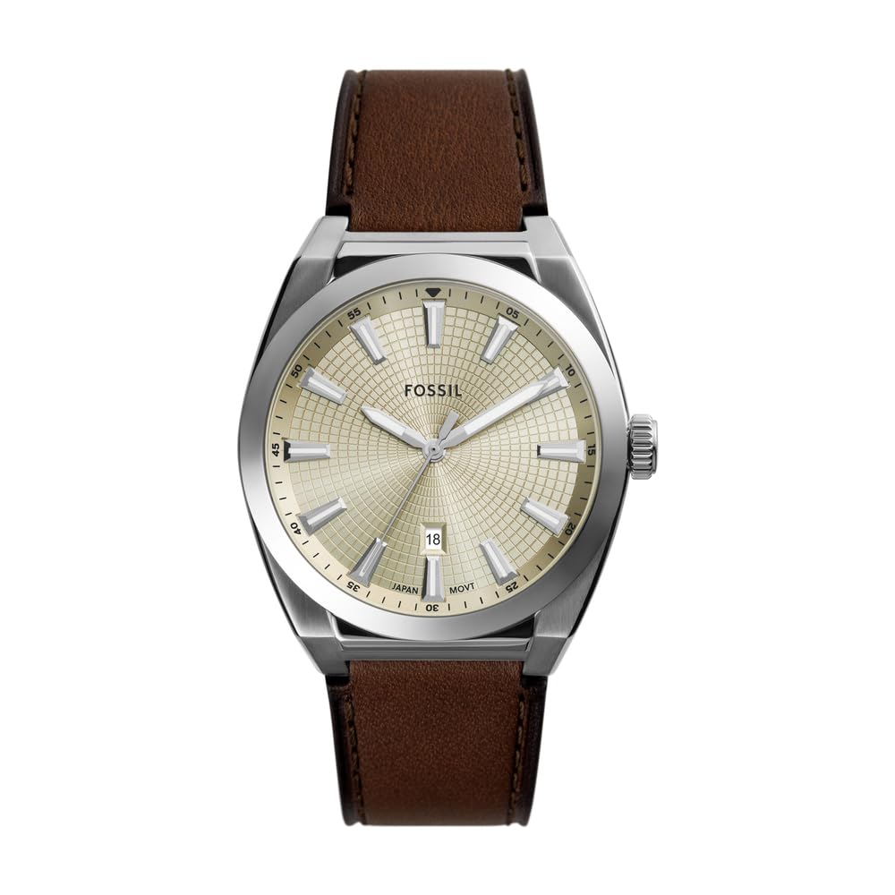 Fossil Everett Watch for Men, Quartz Three Hand Date Movement with Stainless Steel or Leather Strap
