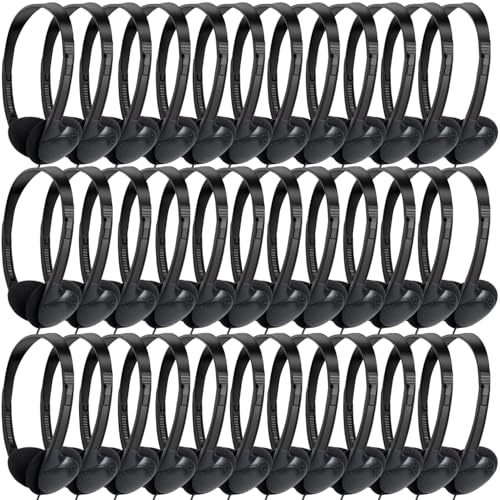 MKDTNJT Paquete de 100 auriculares a granel para niños, escuela, aula, juego de auriculares para estudiantes, adolescentes, niños, niñas y adultos (HTC002, negro)