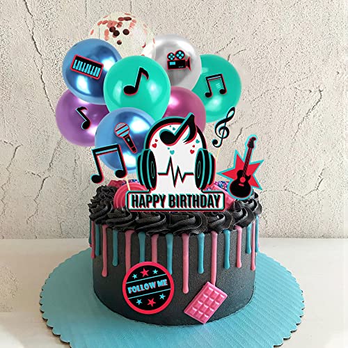 23 Pcs Music Happy Birthday Cake Topper Music Themed Purple Balloons Cake Decor Set Hot Music Note Themed Cupcakes Topper Music Party Supplies For Teens Social Media Balloons Theme Birthday Party #TOP30