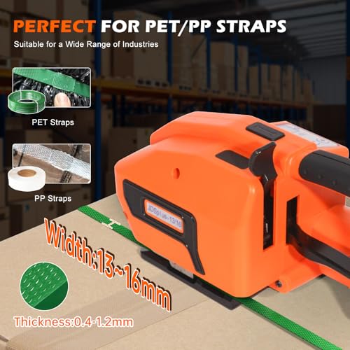 Image of Electric Strapping Machine with LCD Screen, 2 x 4000mAh Battery Powered Automatic Strapping Banding Tool for 1 /2 inch to 5 /8 inch PP PET Straps, Portable Baler for Box & Pallet Packaging