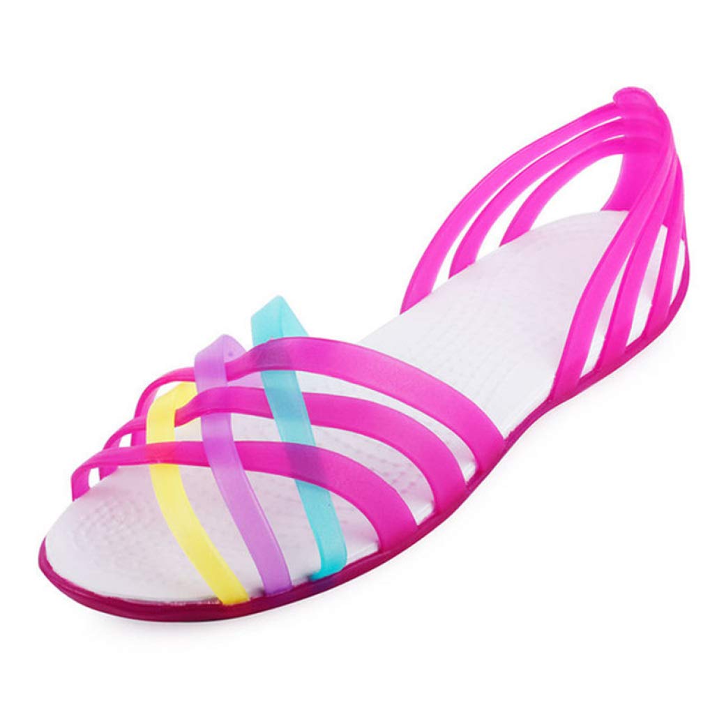 Women's Cross Strappy Jelly Sandals Cut Out Peep Toe Summer Lightweight Slip On Flat Sandal Colorful