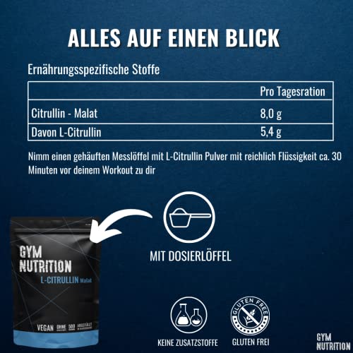 L-Citrullin Malat Pulver 2:1 – 500g – Hochdosiert – Vegan – produziert in Deutschland – Aus pflanzlicher Fermentation – Aminosäure