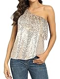 PrettyGuide Women's Sleeveless Off Shoulder Tops Ruffle Glitter Holiday Party Blouse Top XL Gold...