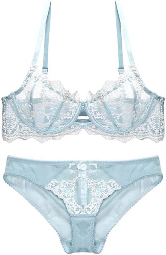 Lace Bra and Panty Set Lingerie Transparent Snowflake Push Up Underwire Unlined Embroidery Underwear Women Intimates