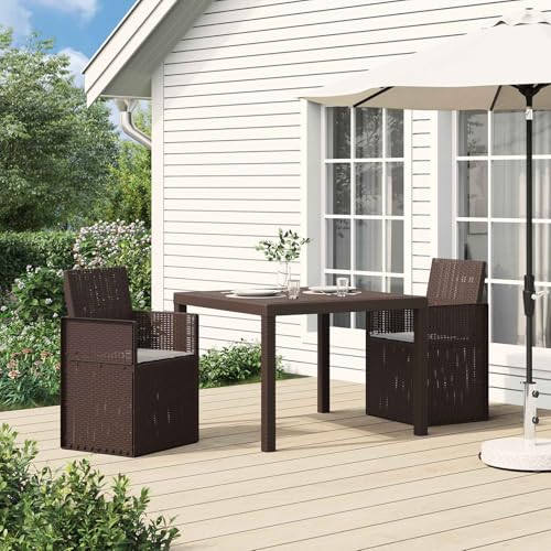 mzdioop Sillas de comedor de jardín, 2 unidades, color marrón y gris claro, polipropileno resistente a la intemperie, plegables, apilables, con reposabrazos y respaldo para terraza, balcón, uso al