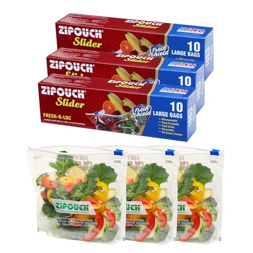 Image of Zip Lock Bag with Slider | Large Pack of 3 (30 Bags, 38x42 cm) | Reusable Ziplock Bags for Fridge Storage & Travel | Freezer & Microwave Safe Food Grade Zipper Pouch for Vegetables, Snacks & Kitchen