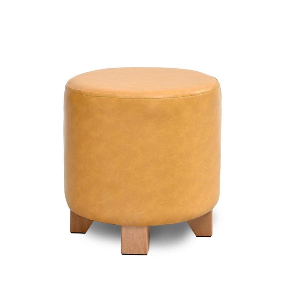 Tabouret en cuir avec pieds en bois un pouf rembourré au design épuré