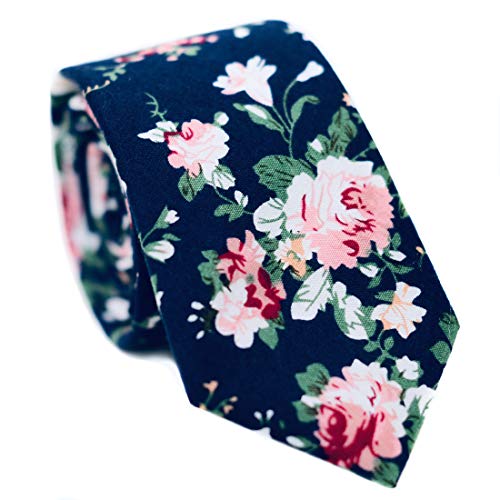 Image of JESLANG Men's Cotton Printed Floral Tie 2.56 inch Skinny Narrow Necktie Various Designs