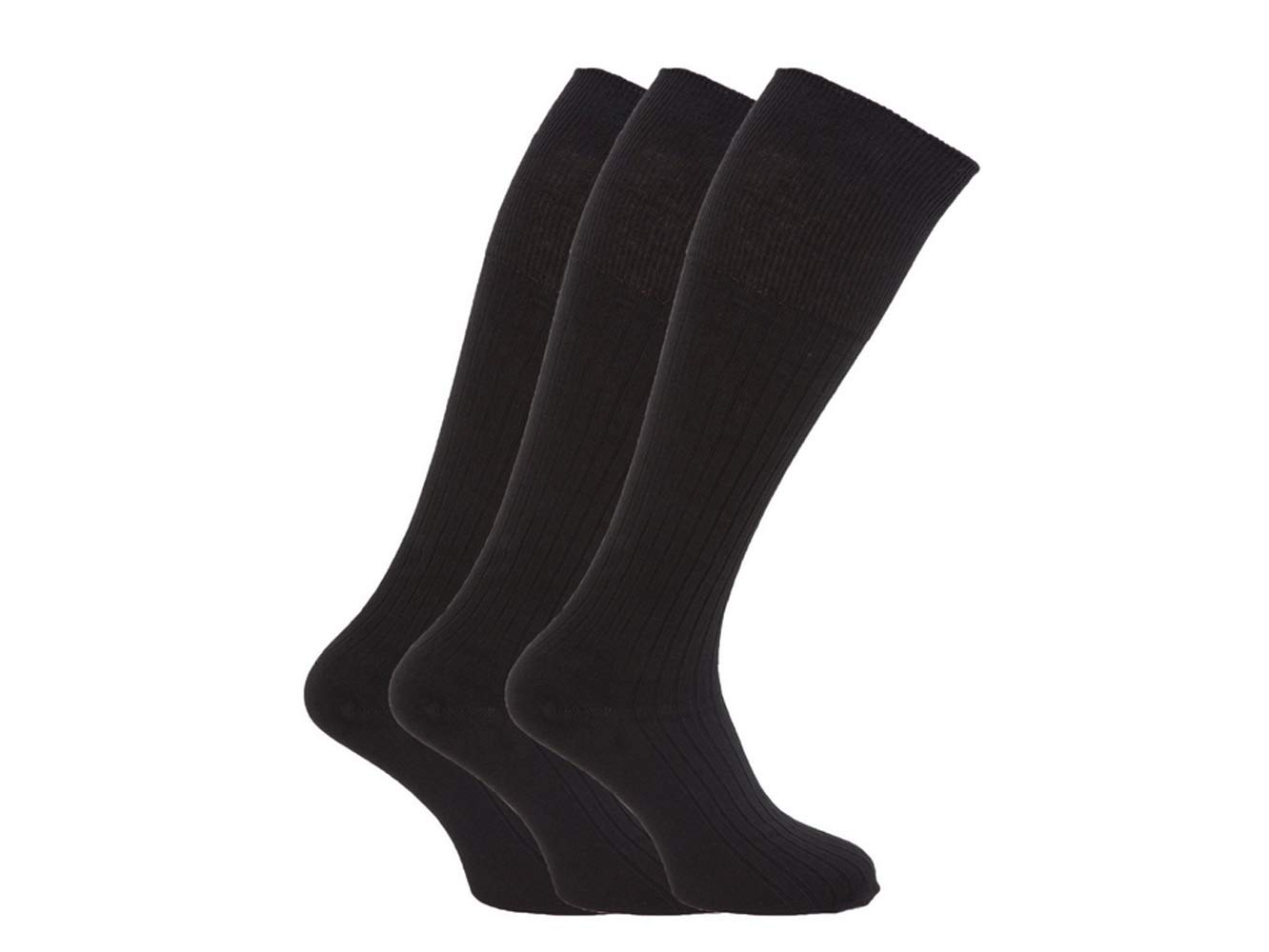 F & S LTD 6, 12 X Pairs Mens Socks Multipack Long Hose Ribbed Knee High Socks for Men, Super Soft and Comfortable 100% Cotton Long Socks - UK Size 6-11, EUR 39-45 (Black, 6)