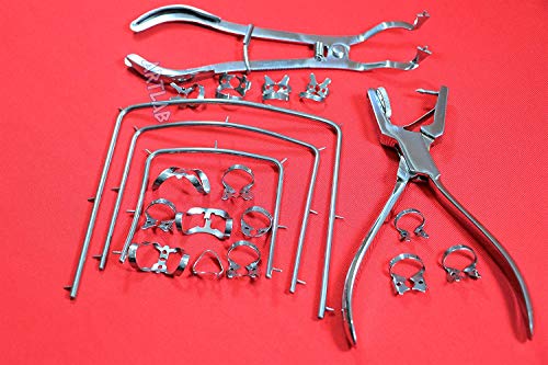 20PCS Set - HIGH Grade Rubber Dam Clamps + Frames 3",4",5" + Punch Pliers + CLAMP Forceps Dental Tools (CYNAMED)