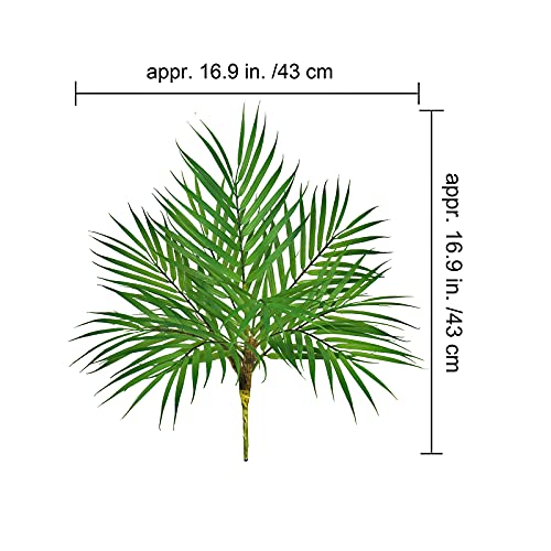 2 Pcs Artificial Tropical Areca Palm Leaf Bushes Faux Greenery Branches Stems In Green 16.9" Tall For Vase Planter Floral Arrangement Bouquet Centerpiece Luau Haiwaiian Party Beach Wedding Decoration #TOP1