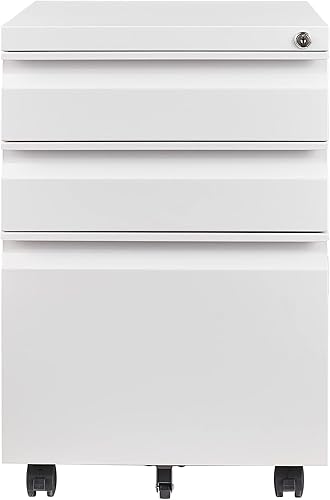 JIEJIEGAO Archivador de 3 cajones con cerradura archivador móvil de acero en ruedas antiinclinables armarios de oficina con bloqueo rodante debajo