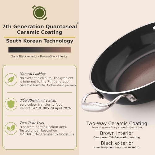 Image of The Chef Story Mycera Quantaseal Ceramic Coated Kadhai with SS Lid | 24cm-2.1L | PFOA & PFAS-Free | TUV Rheinland & BIS Certified | Non-Stick | Gas & Induction Compatible | Black | 5-Year Warranty