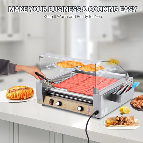Ixidelu Commercial Hot Dog Roller Grill Machine – 5 Stainless Steel Rollers, Dual Temp Control, Glass & Acrylic Hood, Bun Warmer Shelf, Removable Oil Drip Tray, Overheat Protection by Ixidelu - Image 3