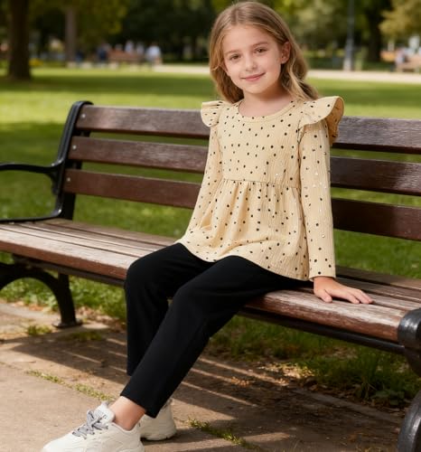 Image of Toddler Girl Clothes Ruffle Long Sleeve Heart Print Tops and Pants 2PC Little Girl Winter Outfits Size (4-7T)