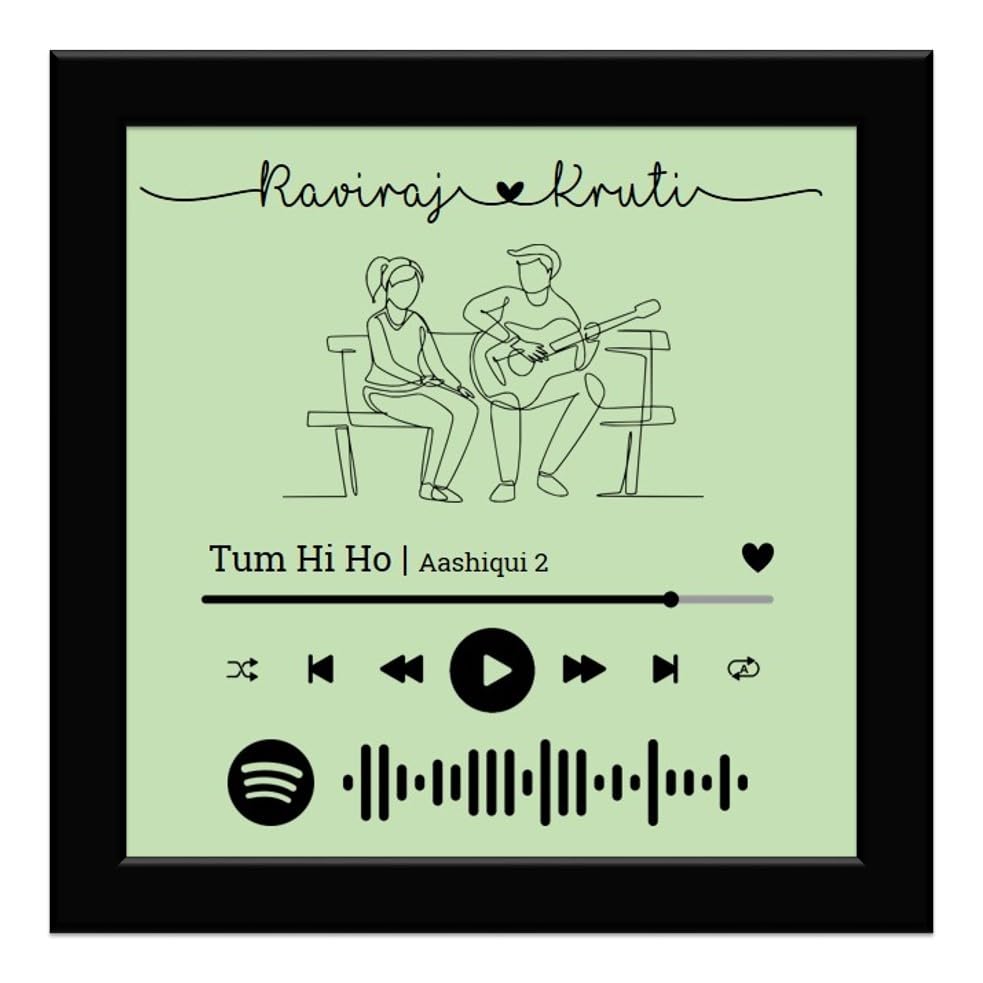 JABSY Engineered Wood Personalised Couple Name Spotify Song Code Rectangular Framed Tabletop, Wall Mount Art, Gift for Engagement Wedding Birthday Anniversary Love Speical Gift (601_Green)