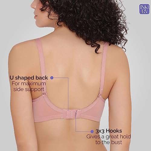 Image of INKURV Lightly Padded T-Shirt Bra for Women- Padded, Non-Wired, Full Coverage, Seamless Cups, Multiway Bra for Girls, Daily use Bra with Detachable Straps- Lily