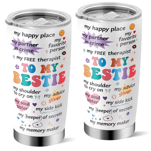 Yuecda Bestie Gifts for Women Best Friend Birthday Gifts for Women to My Bestie 20oz Insulated Tumbler Friendship Best Friend Birthday Valentines Day Gift for Bestfriend Woman Sister