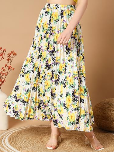 Image of KZULLY | Floral Printed Maxi Skirt | Comfortable Elastic Waist | Stylish Morden and Comfortable Looking | Fashionable and Modern Look Perfect for Any Event| Polyester, Crepe| for Women
