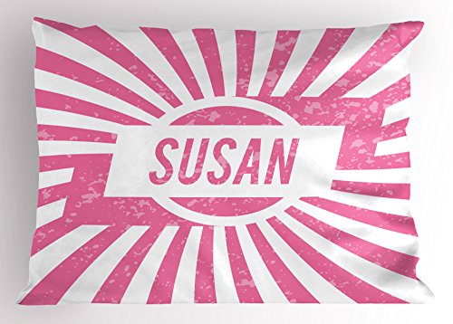 Ambesonne Susan Pillow Sham, Female Name with Grunge Effect Birthday Girl Celebration Striped Backdrop, Decorative Standard King Size Printed Pillowcase, 36