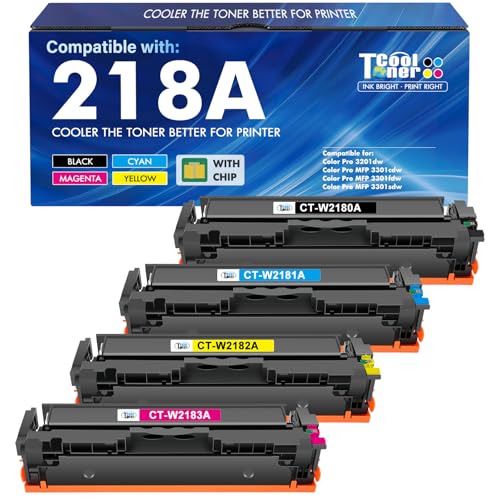 218A 218 Toner Cartridges 4 Pack 3301fdw 3301 Compatible for HP 218A 218X Color LaserJet Pro MFP 3301cdw 3201dw 3301sdw Printer High Yield Ink Set W2180A with Chip (Black Cyan Yellow Magenta)