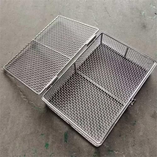 304 Edelstahl-Sterilisierungskorb mit Deckel, Hochleistungs-Mesh-Instrumenten-Schale für Autoklaven, hitzebeständiger chirurgischer Werkzeughalter für Krankenhauslabor-medizinische Reinigung 50x20x15c