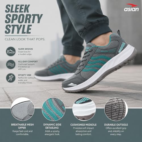 Image of ASIAN Wonder-21 Men's Running Shoes | Lace-Up Shoes with Lightweight Mesh Upper | Cushioned Comfort & Durable Grip for Daily Use