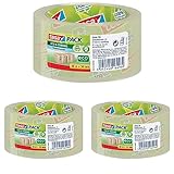 tesapack Eco und Strong - Umweltschonendes Paketband aus 100 Prozent recyceltem Kunststoff, UV- und alterungsbeständig - Transparent - 66 m x 50 mm, 3er Pack