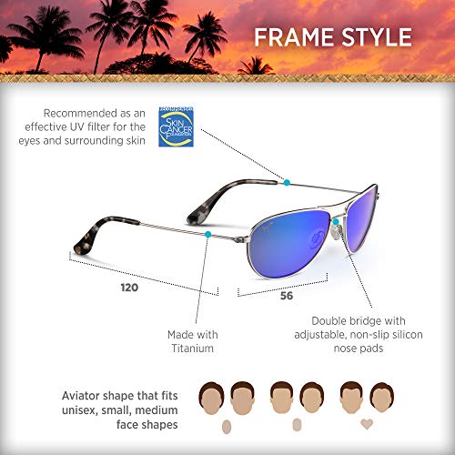 Maui Jim Men's and Women's Baby Beach Polarized Aviator Sunglasses, Silver/Blue Hawaii, Small - Image 6