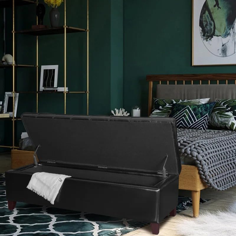 Image of LEGACY OF COMFORT Nysir 2 Seater Sofa Upholstered Ottoman Bench with Storage, for Living Room, Bedroom, Entryway (Black Leather)
