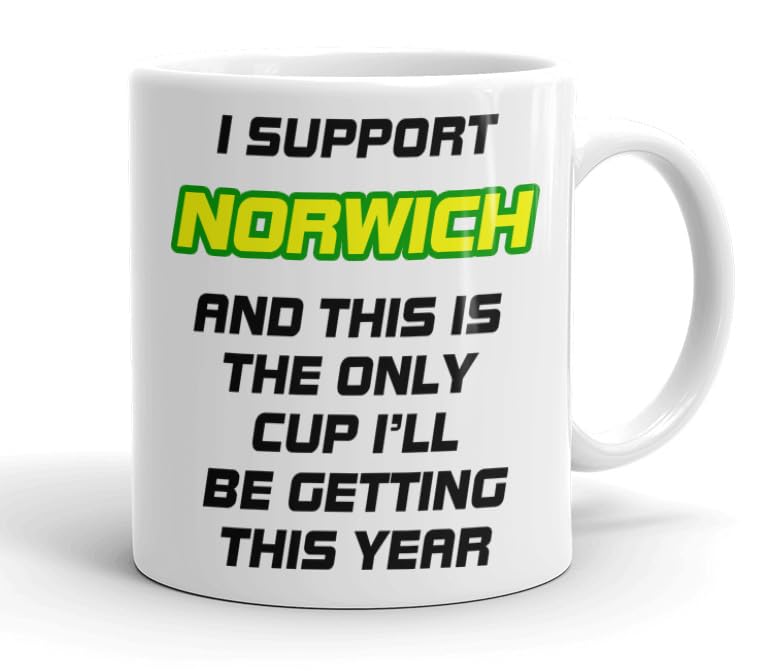 VIROSA Funny Football Mug – “Only Cup I’ll Be Getting This Year” – Gift for Norwich Fans, Dad, Friend or Colleague – 11oz Ceramic Coffee Cup – Funny Xmas, Birthday, Father’s Day Present — image 1