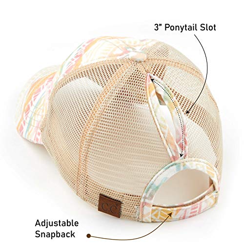 Image of C.C Exclusives Washed Distressed Cotton Denim Criss-Cross Ponytail Hat Baseball Cap Bundle Hair Tie (BT-1007)