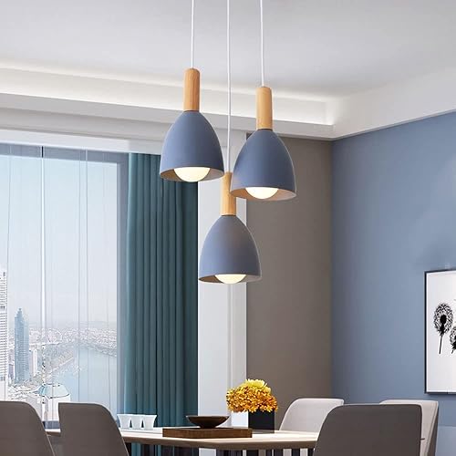 Miniatura 4 de Lámpara colgante retro industrial, lámpara nórdica, 3 cabezales, luz colgante minimalista, accesorios de iluminación de techo de madera modernos