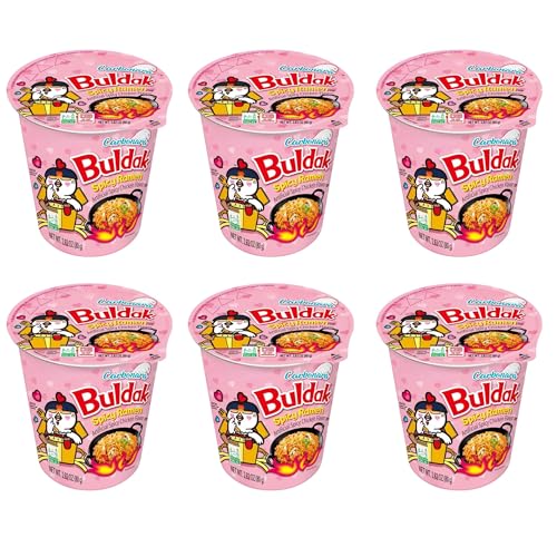 Bulldak Hot Chicken Carbonara Cup Noodles 70g × 6 | Korean Spicy Ramen Cup (Pink) | Creamy Carbonara Flavour | Quick & Easy Instant Noodles
