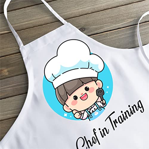 Image of Baby Boys White Polycotton Chef Apron with Cap Costume for Photoshoot, Fun, Activity, etc.