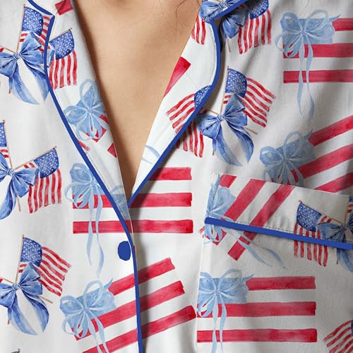 Image of Women Easter Pajamas Set Cute Bunny Button Down Shirt and Shorts 2 Piece Pj Set Y2K Easter Outfits