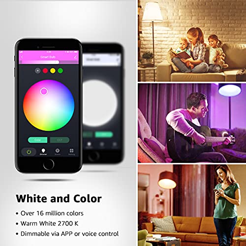 LE LampUX WiFi Smart Light Bulb, Smart bulb Works with Alexa, Google Home, RGBW Multicolor and Soft Warm White Wifi Bulb with APP Remote Control, Timer,Color Changing Dimmable 9W A19 E26 LED Bulb, No Hub Required