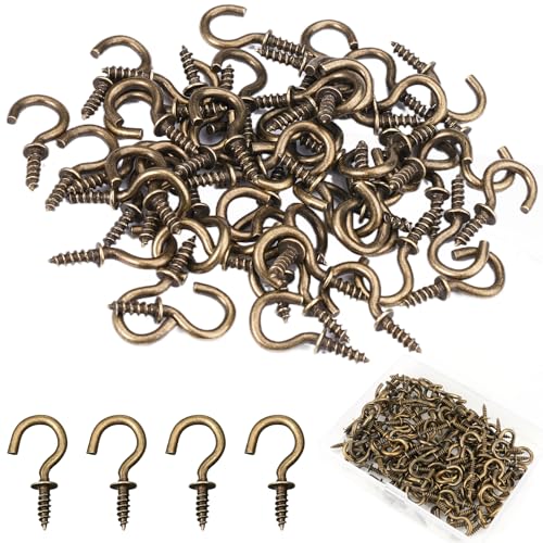 Ganchos Tornillo, 240 Piezas Ganchos de Techo, Acero al Carbono Alcayatas Pared, 1/2 Pulgada Ganchos de Tornillo, Bronce Vintage Ganchos de Rosca, Techo, Pared Screw-In Hooks, Adecuado para Madera