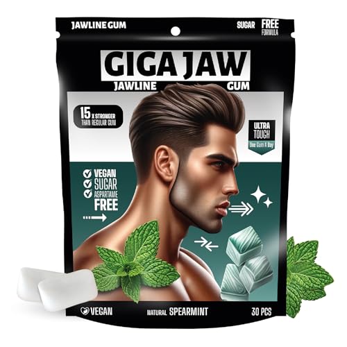 GigaJaw Jawline Gum - 15X Hardness for Effective Facial Exercise- Mewing Jaw Gum | Mint Flavor | Sugar-Free, Calorie-Free | Pack of 30 Pieces