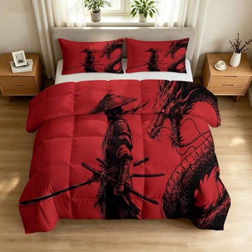 Edredón sin Houss de 200x200 cm reversible rojo con 2 fundas de almohada 2