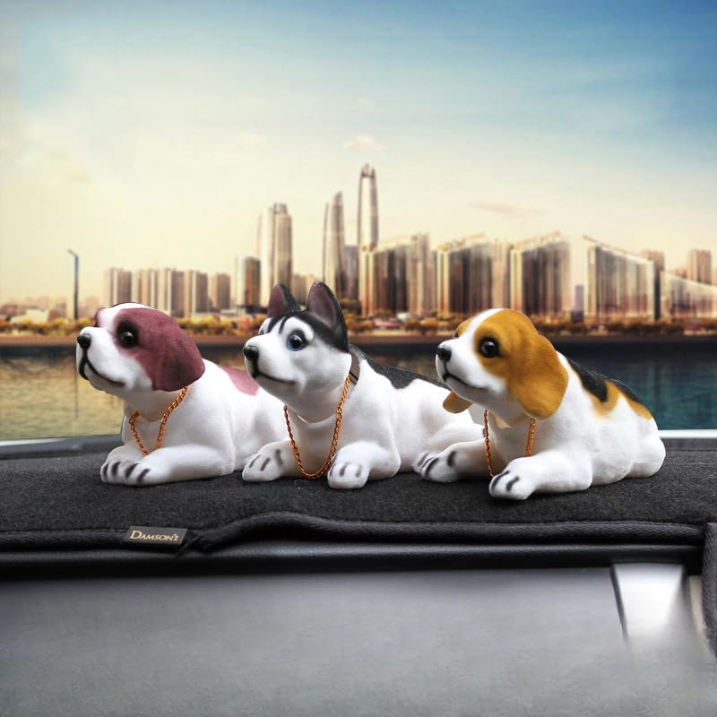 HOUKIG Dog Car Ornaments Stocking Stuffers Simulated Fluffy Flocking Puppy Car Interior Decoration Bobble Head Shaking Accessory Office Home Desk Ornament Nice Gift (Beagle)