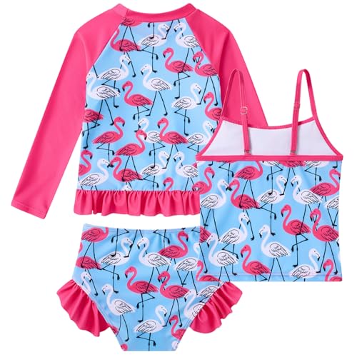 Image of BFUSTYLE Girls Swimsuit 3 Pieces Rash Guard Kids Long Sleeves Bathing Suit 3-8 Years Sun Proction Swimwear Tankini