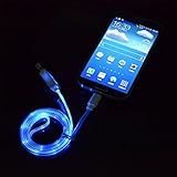 Visible Glow in the Dark LED Light Micro USB Charger Data Sync Cable for HTC Samsung S5 S4 S3 Android (Blue)