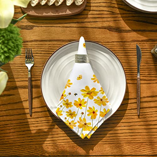 Horaldaily Spring Summer Cloth Napkins 18 X 18 Inch, Watercolor Yellow Daisy Sunflower Blooming Floral Party Dinner Decoration Washable Napkins Set Of 4 #TOP3