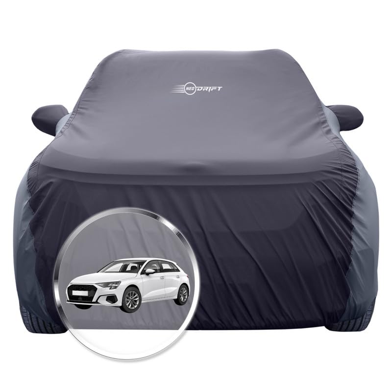 Image of NEODRIFT 'SuperTech' Car Cover for Audi A3 (100% Water-Resistant, All Weather Protection, Tailored Fit, Multi-Layered & Breathable Fabric) (Colour: Black+D.Grey)