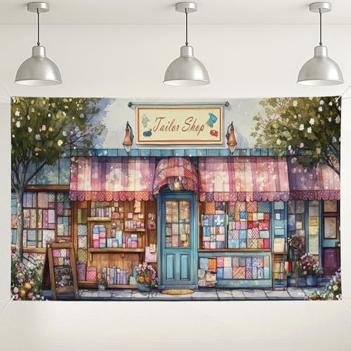 Tailor Shop Vintage Backdrop, Charming Fabric Store Wall Decor, Sewing