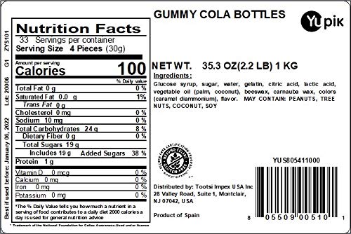 Yupik Gummies, Cola Bottle, 2.2 Lb, Chewy Candy #TOP1