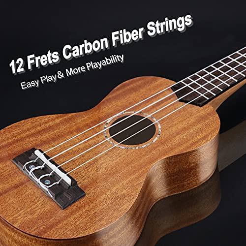 Strong Wind Soprano Ukulele For Beginners，Solid Mahogany 21 Inch Hawaiian Ukeleles For Adults，Profession Instrument Ukele Kit With Natural Abalone Shell Decoration（Soprano 21Inch） #TOP5