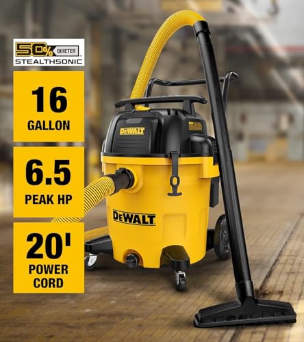 Image of DEWALT 16 Gallon STEALTHSONIC Poly Wet /Dry Vacuum, DXV16P-QTA Noise Reduction Vac, Heavy Duty Shop Vacuum for Jobsite /Workshop, Reduce Motor Noise, Yellow