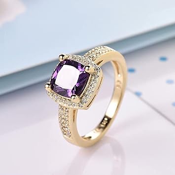Cutesmile 18K Gold Filled Princess Cut Purple CZ Crystal Ring 10